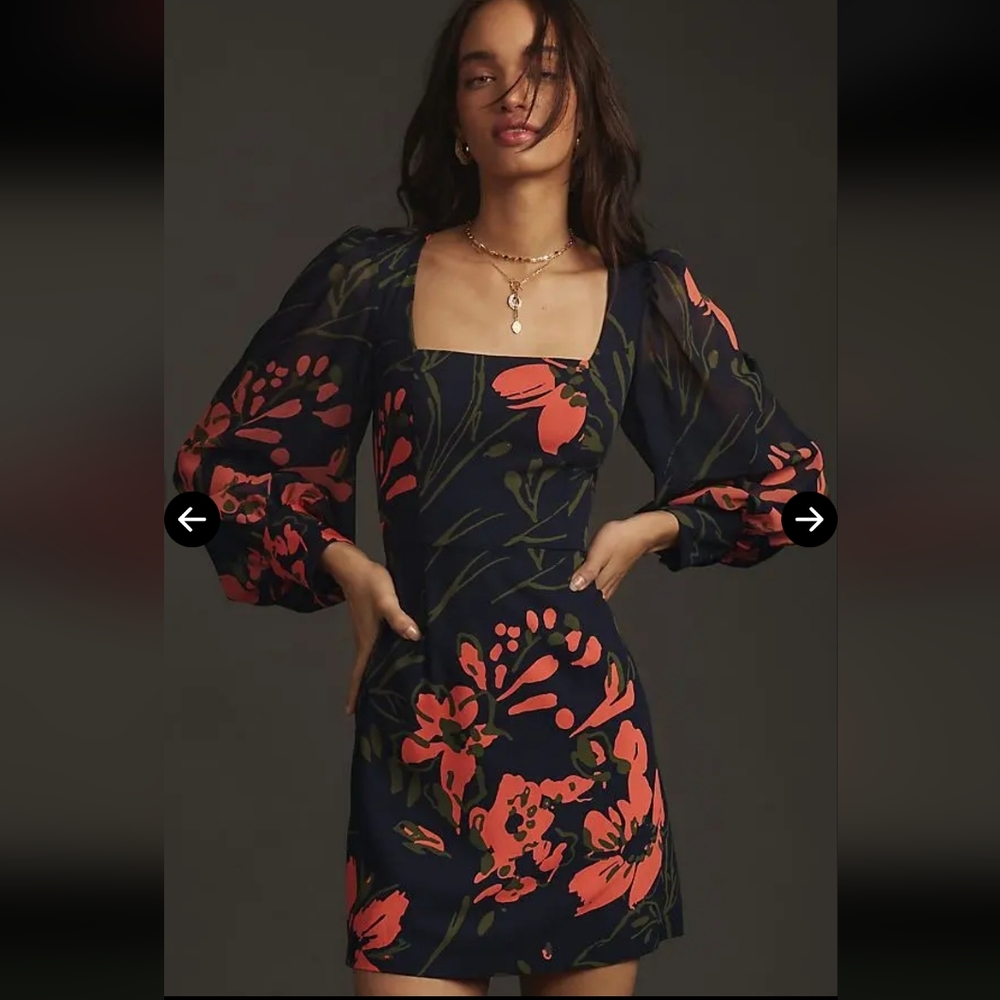 Hutch Navy and Red Floral Long Sleeve Dress